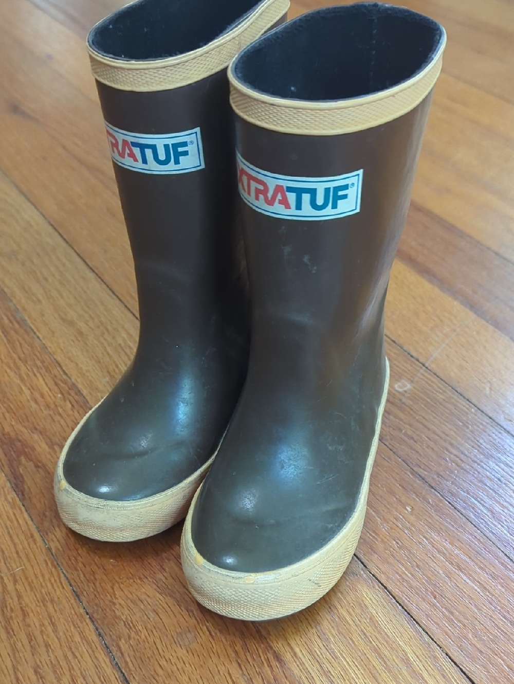 XTRATUF Kids Waterproof Brown Rain Boots with Tan Trim